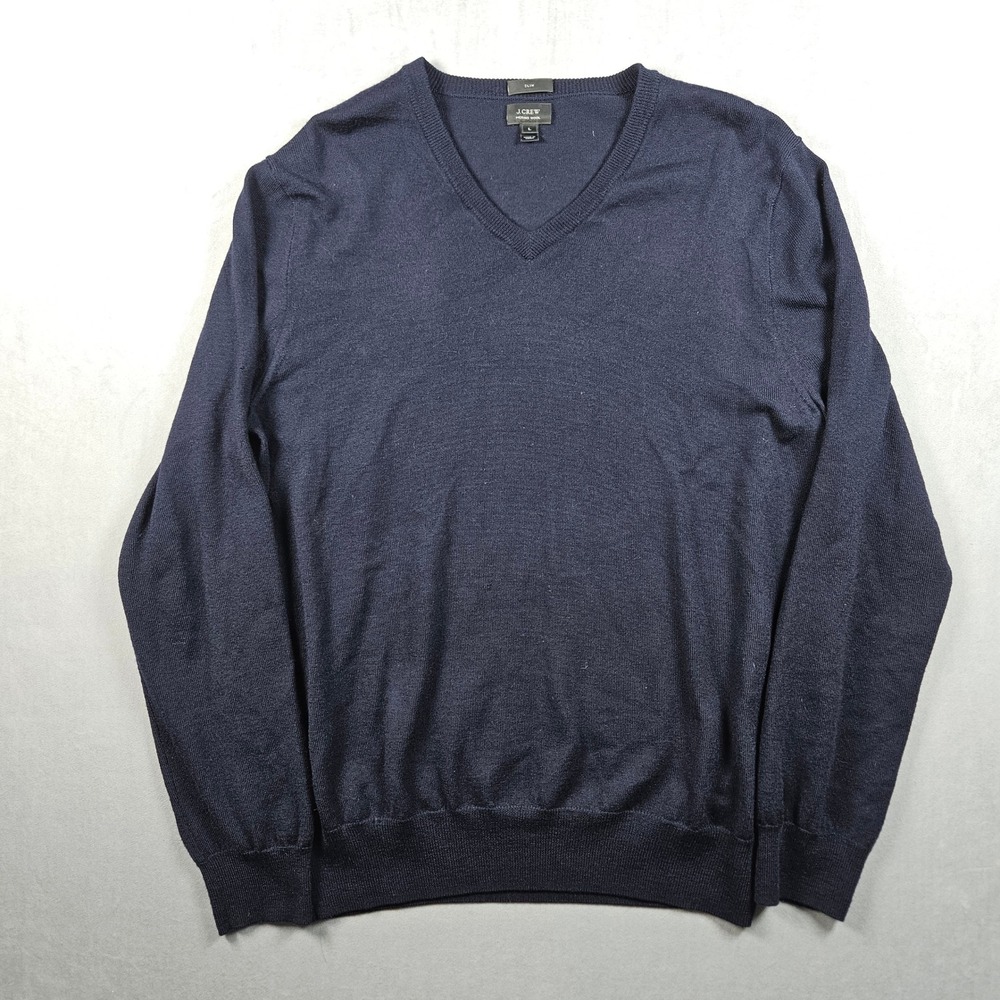 J.Crew Merino Wool Sweater Mens Large Navy Blue Slim Fit V-Neck Lightweight